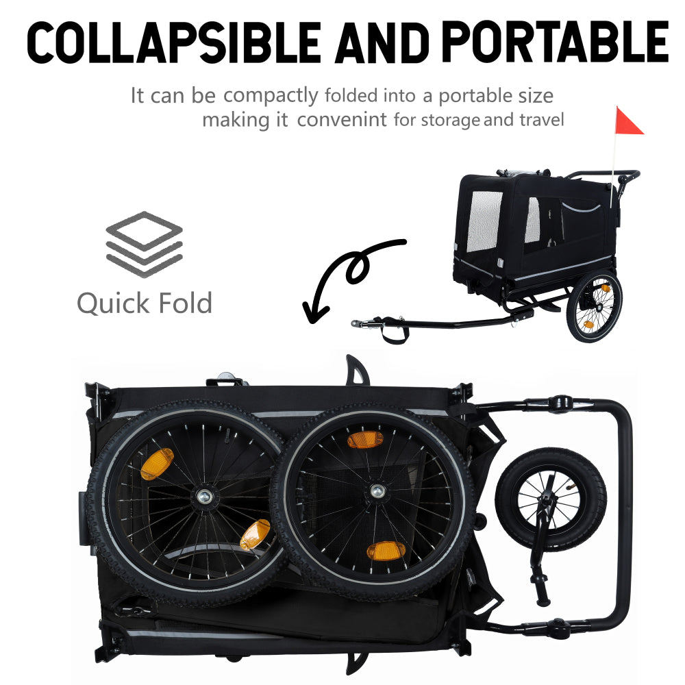Extra Large 2-in-1 Bike Trailer & Push Cart for Pets - Detachable Bike Hitch & Push Handle Included - All-Terrain Wheels, Quick Release Wheel, Non-Slip Floor, Internal Leash, Holds Up to 88 lbs, Black
