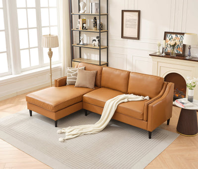 94.5 inch modern style L-shaped genuine leather sofa with chaise lounge, Left Chaise, Tan