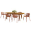 Modern Outdoor 7-Piece Expandable Dining Set with Stackable Chairs, Orange and Teak, Acacia Wood and Metal