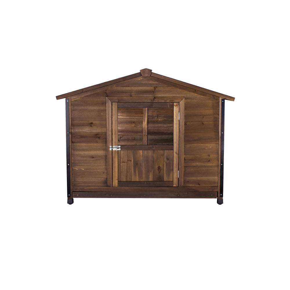 Unique All-Around Iron Frame,Outdoor Large Wooden Cabin House Style Wooden Dog Kennel