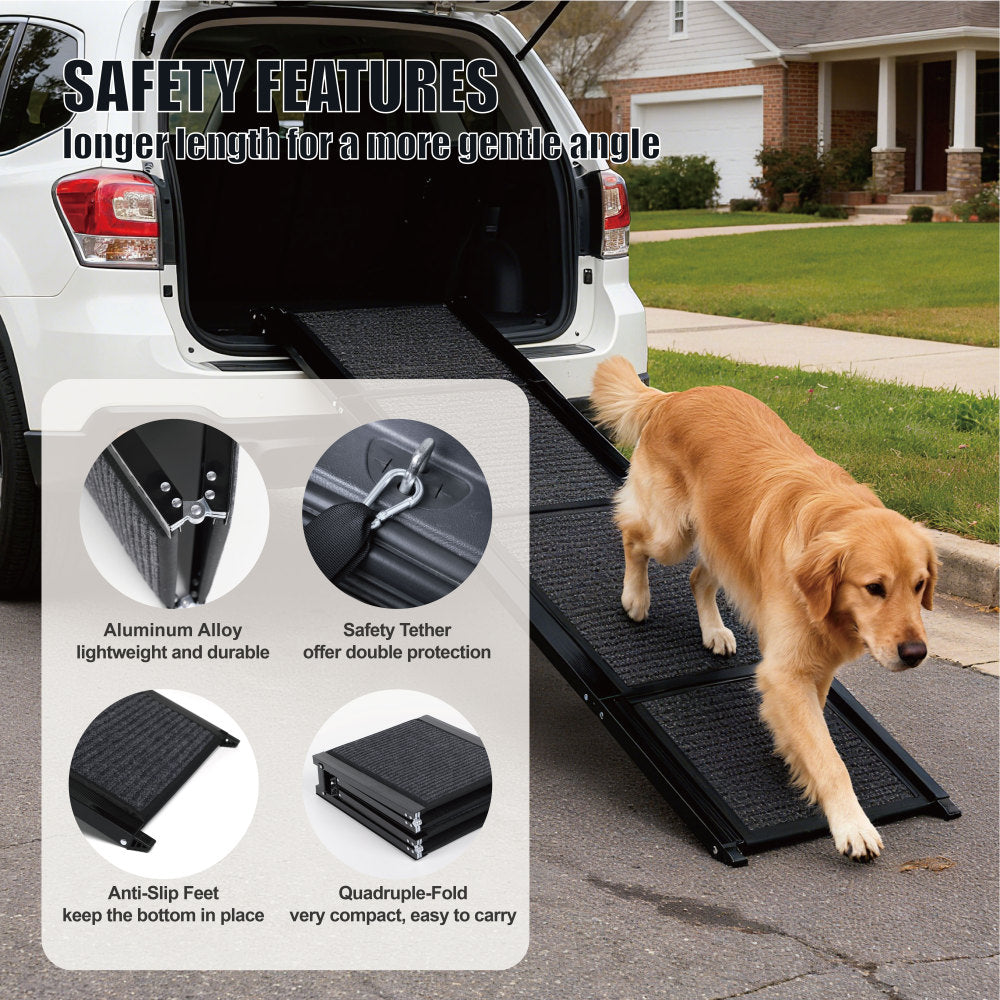 Dog Ramp for Car 65"X17.2" Large Folding Pet Stair Ramps for Truck, SUV, with Non-Slip Surface, Up to 250LBS, Outdoor Dog Car Ramp for Medium & Large Dogs, Portable Pet Steps