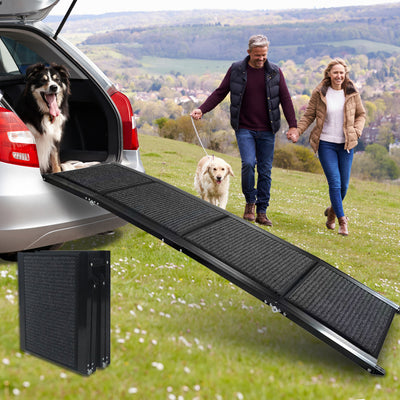 Dog Ramp for Car, 63" Long & 17" Wide Folding Portable Pet Stair Ramp with Non-Slip Rug Surface, Extra Wide Dog Steps for Medium & Large Dogs Up to 250LBS Enter a Car, SUV & Truck