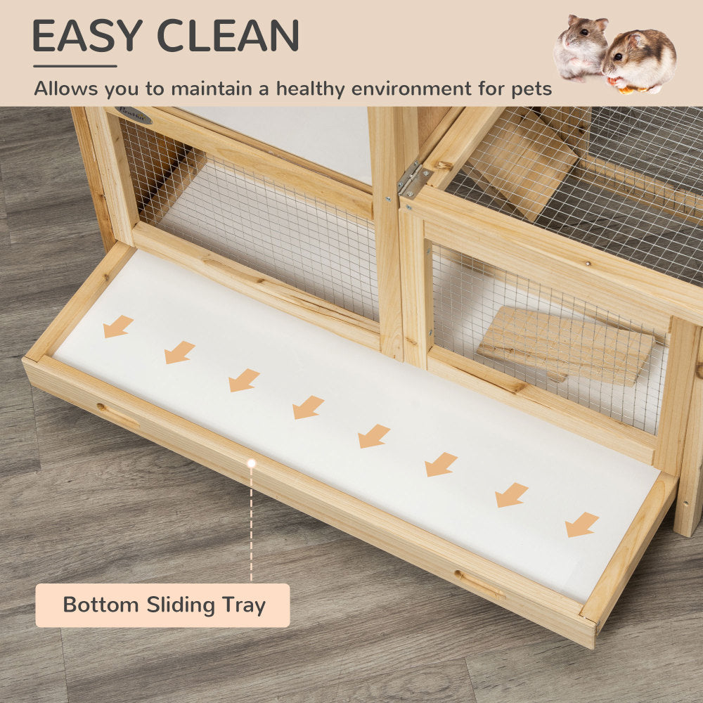 2-Tier Wooden Hamster Cage, Small Animals Hutch,Natural