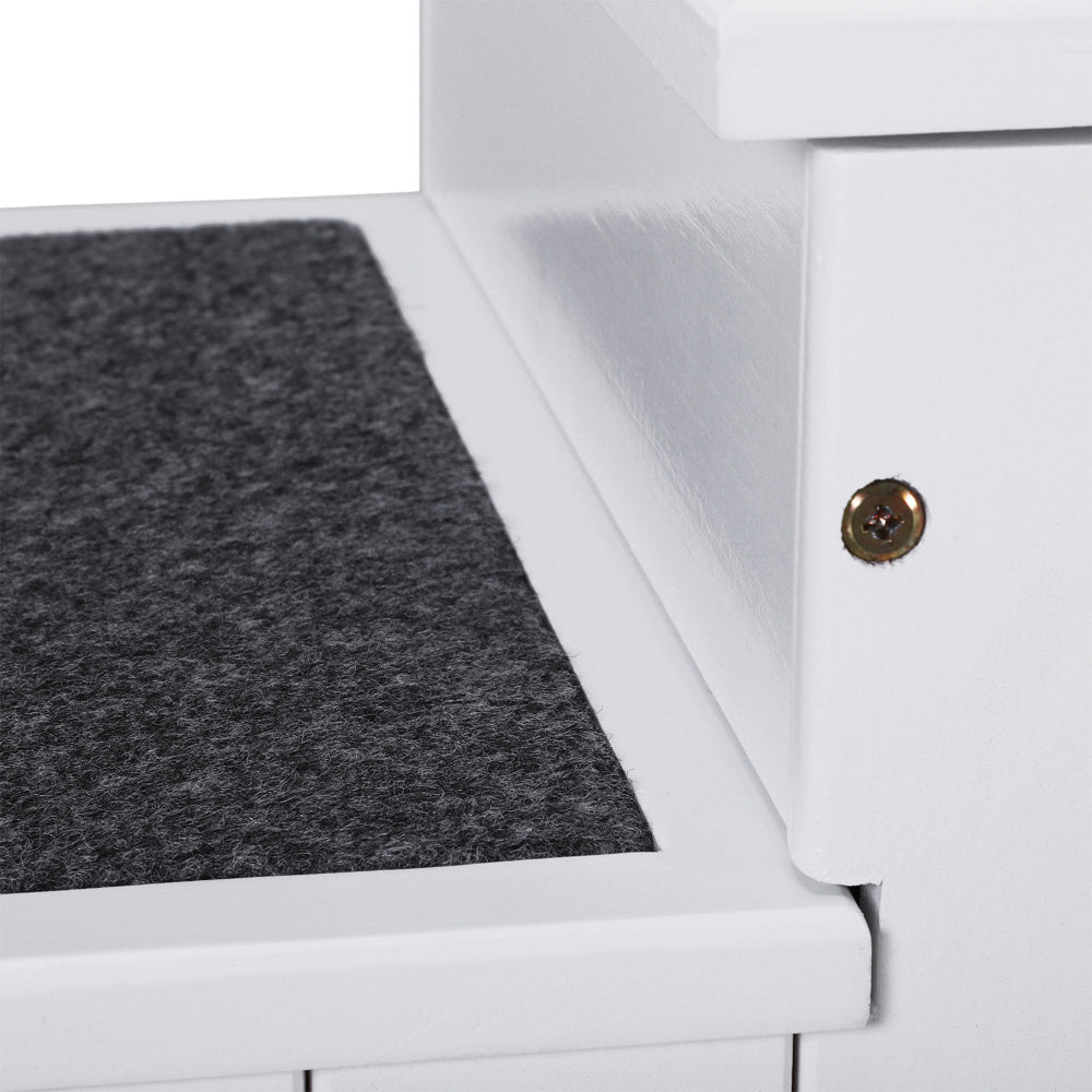 PawHut 3 Step Wooden Carpeted Non Slip Pet Stairs Ramp for Cats and Small Dogs - White