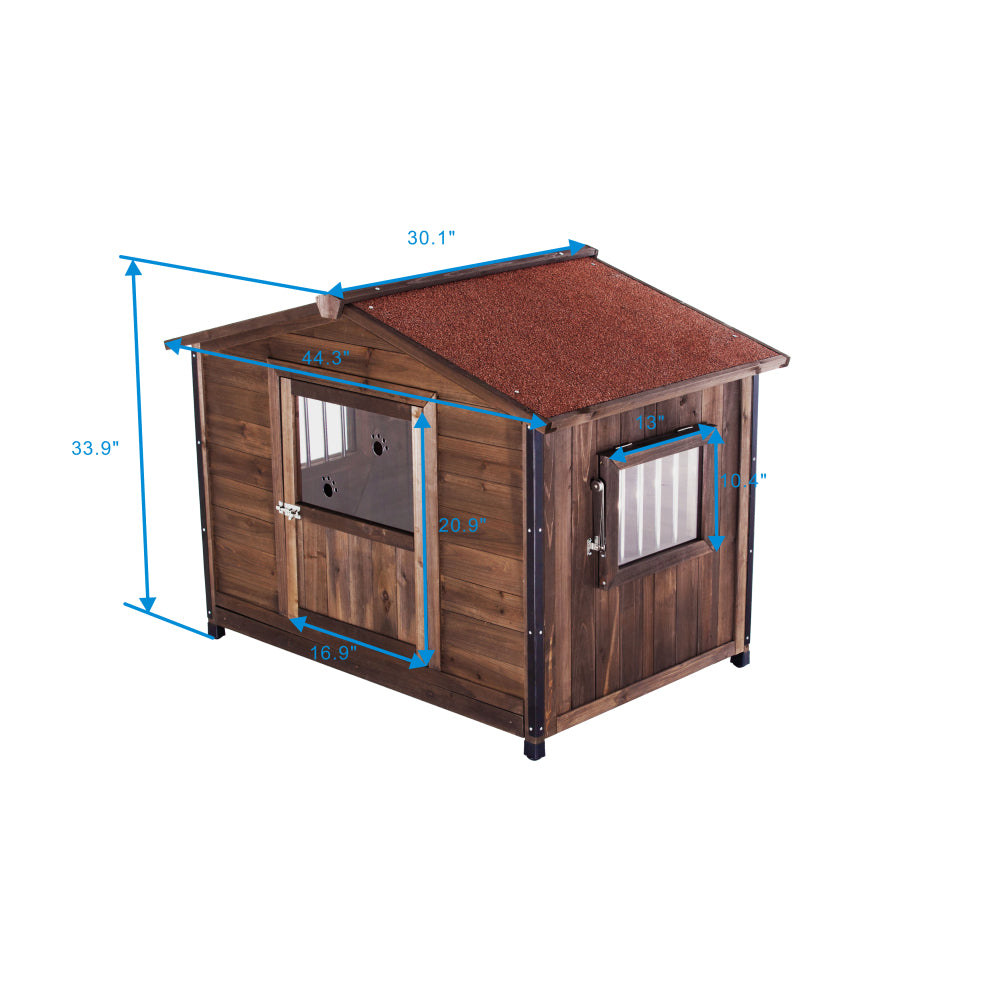 Unique All-Around Iron Frame,Outdoor Large Wooden Cabin House Style Wooden Dog Kennel
