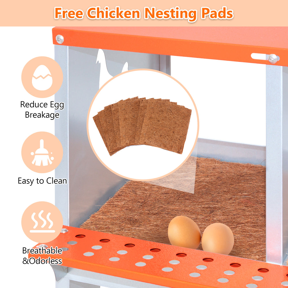 10-Bay Metal Nest Box-Wall Mount for Hens/Ducks, Easy Egg Collection & Assembly, Vented Galvanized Steel Coop Equipment Orange
