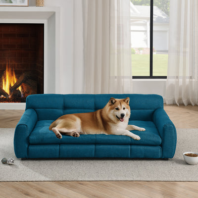 Soft and comfortable pet bed for big and oversized dogs, durable elevated dog sofa bed, comfortable dog sofa, modern and fashionable linen fabric dog sofa-Dark Blue
