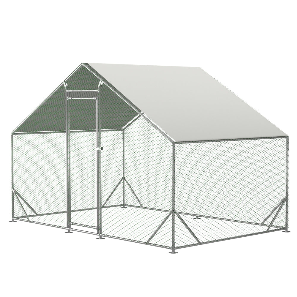 Large Metal Chicken Coop, Walk-in Chicken Run,Galvanized Wire Poultry Chicken Hen Pen Cage, Rabbits Duck Cages with Waterproof and Anti-Ultraviolet Cover for Outside(10' L x 20' W x 6.56' H)