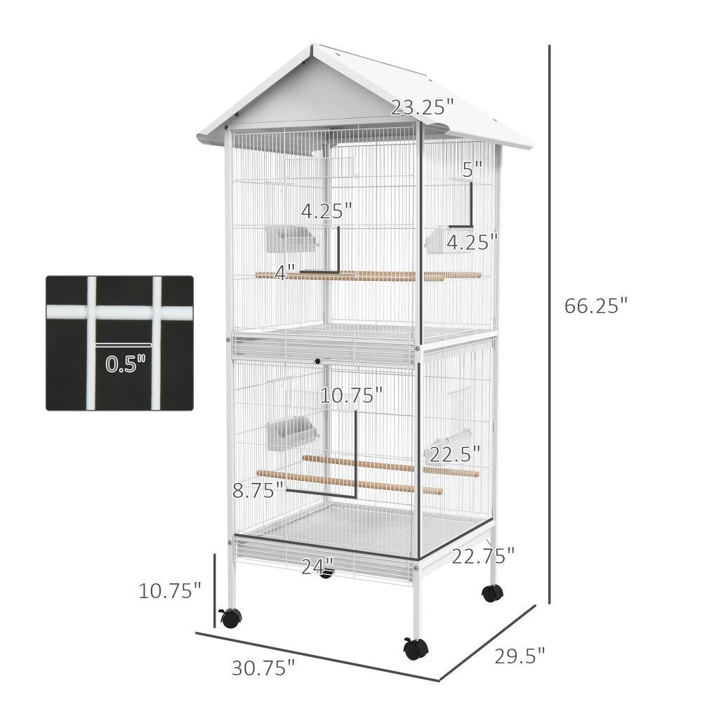 Convenient Bird Cage,Metal Bird Cage Feeder with Rolling Stand Perches Food Containers Doors Wheels