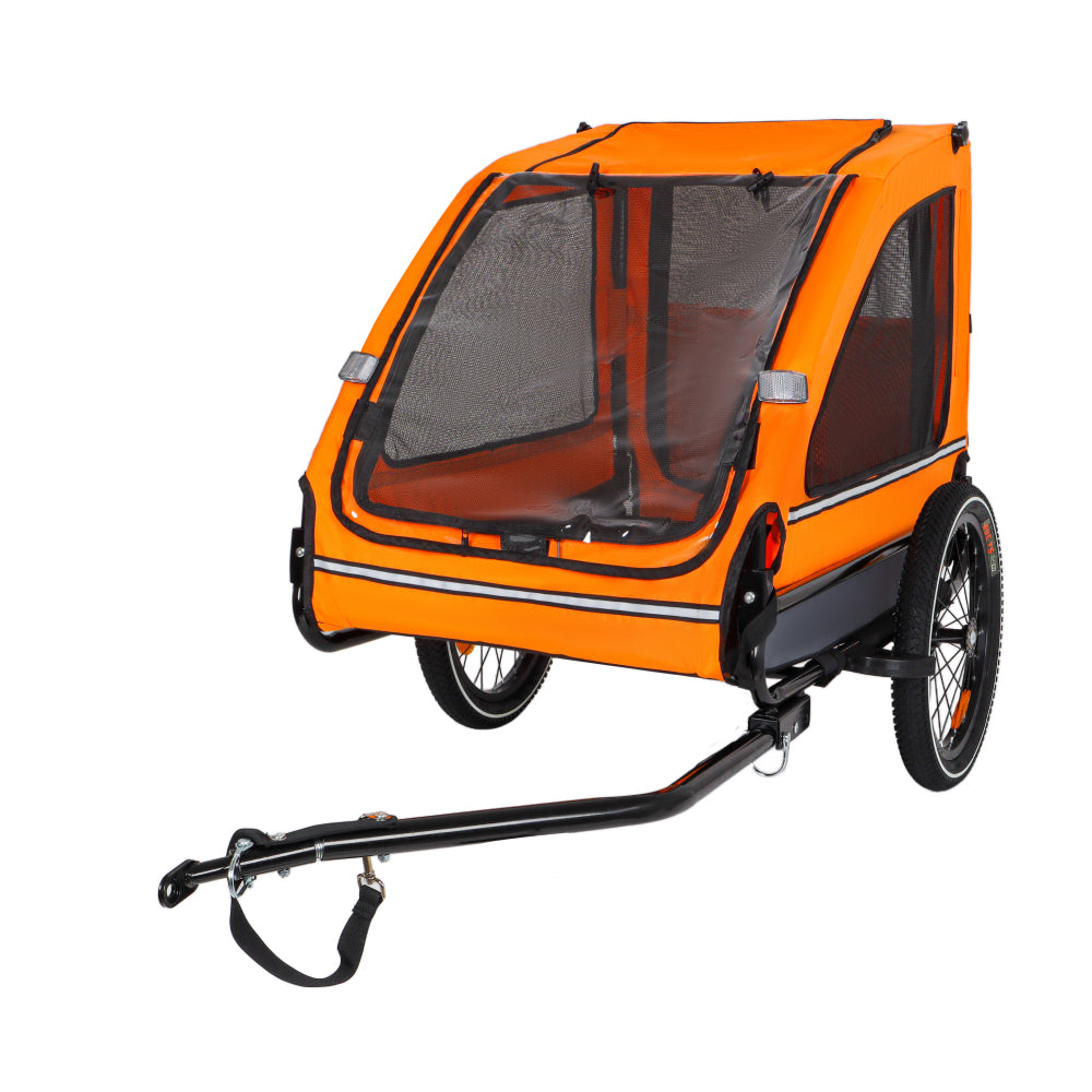 Pet Bike Trailer Dog Cart for Bicycle,Suitable for Small and Medium Pets, Easy Folding Cart Frame, Quick Release Wheel, Non-Slip Floor, Internal Leash, Orange+Gray