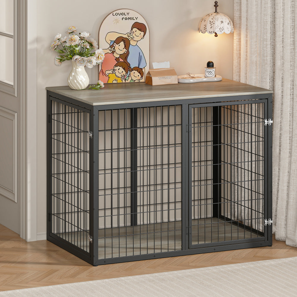 47'' Dog Crate Dog Cage Furniture with 3 Doors,for Large & Medium Dogs.Grey.