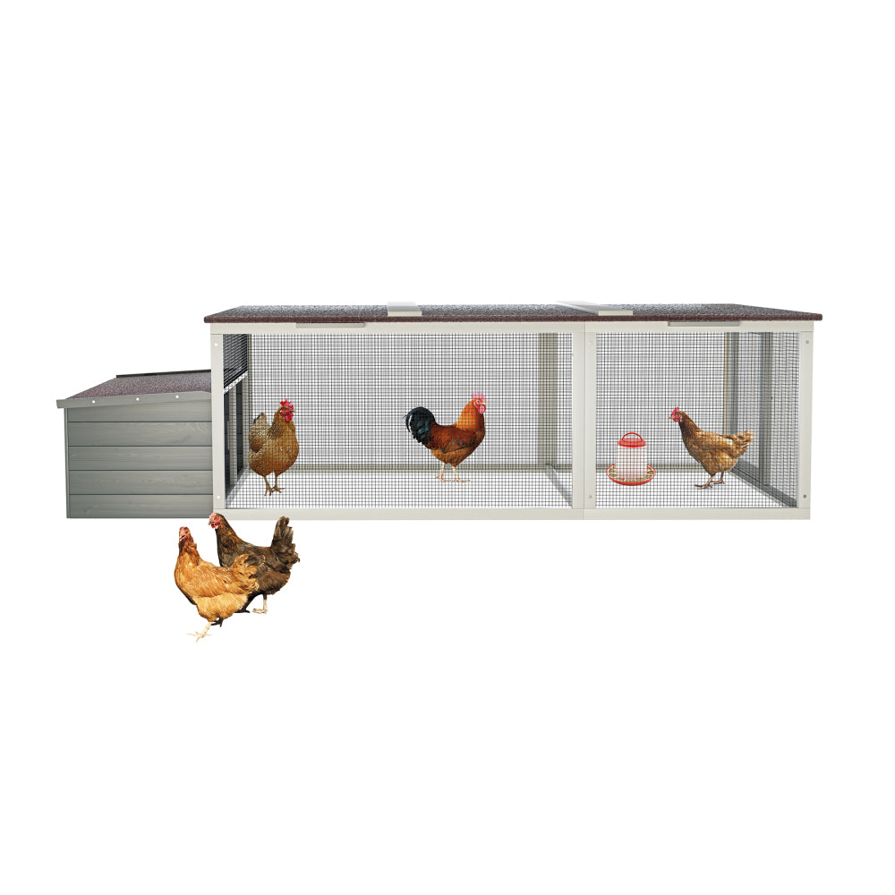 20.93ft² Large Wooden Chicken Coop Outdoor Hen House with Nesting Box & Weatherproof Asphalt Roof, Walk-in Poultry Cage with Secure Locks, Metal Mesh Run for Backyard Farm Use