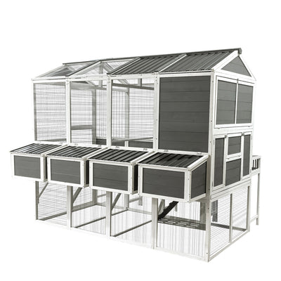 Chicken Coop with Chicken Run, Chicken Coops for 10 Chickens Outdoor with Nesting Boxes , Wooden Walk-in Chicken House with Pull Out Trays , Garden Backyard Cage (95''X80''X83'')