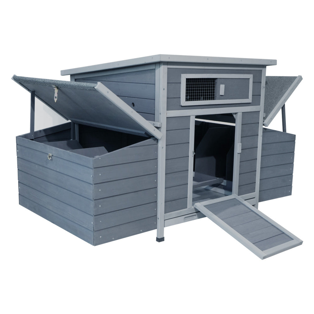 Large Wooden Chicken Coop Outdoor Hen House Poultry Cage for Outdoor with 2 Sides Nesting Boxes