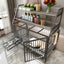 Large pet cage with storage rack, drawers with stainless steel food and water basins, double-layer storage rack made of iron frame and MDF material, sturdy, exquisite, and practical (black+smoke gray)