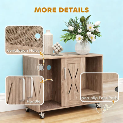 31.5" x 19" x 20" Cat Washroom End Side Table Cat Litter Box Enclosure with Scratching Board