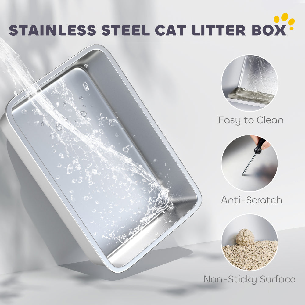 Cat Stainless Steel Cat Litter Box for Big Cats with Flip Cover