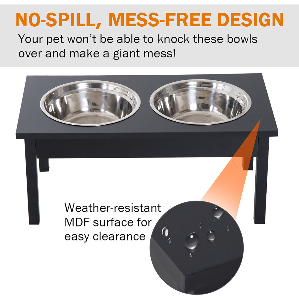 PawHut 23" Wooden Heavy Duty Dog Food Bowls Pet Elevated Feeding Station -Black