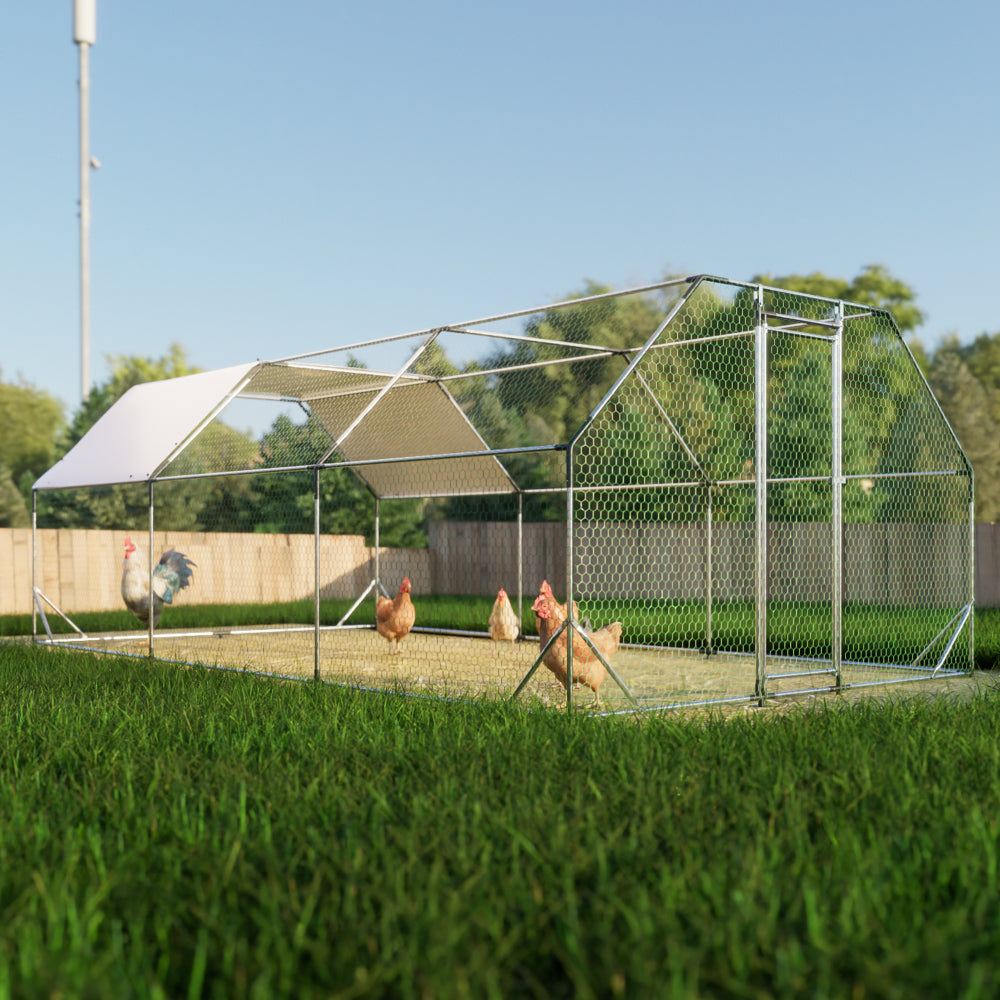 10 ft. x 13 ft. Galvanized Large Metal Walk in Chicken Coop Cage Farm Poultry Run Hutch Hen House