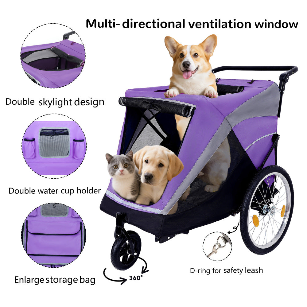 2-in-1 Bike Trailer & Push Cart for Pets - Detachable Bike Hitch & Push Handle Included - Quick Release Wheel, Internal Leash, Dual Cup Pockets and Underneath Storage Bag,  Holds Pets Up to 100 lbs