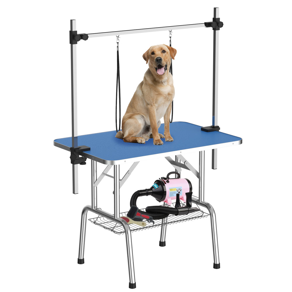36 Inch Foldable Dog Grooming Table for Home with Adjustable Arm, Noose, Non-Slip Surface, and Storage Mesh Tray