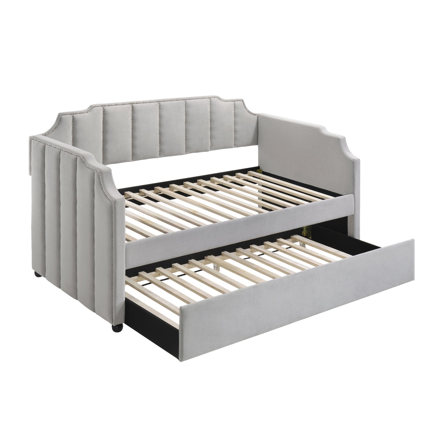 Dove Grey Tufted Back Twin Daybed with Trundle