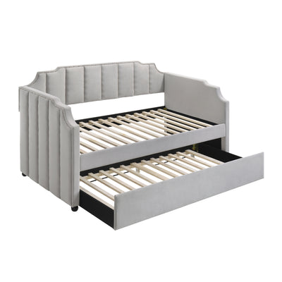 Dove Grey Tufted Back Twin Daybed with Trundle