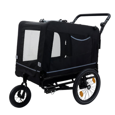 Extra Large 2-in-1 Bike Trailer & Push Cart for Pets - Detachable Bike Hitch & Push Handle Included - All-Terrain Wheels, Quick Release Wheel, Non-Slip Floor, Internal Leash, Holds Up to 88 lbs, Black