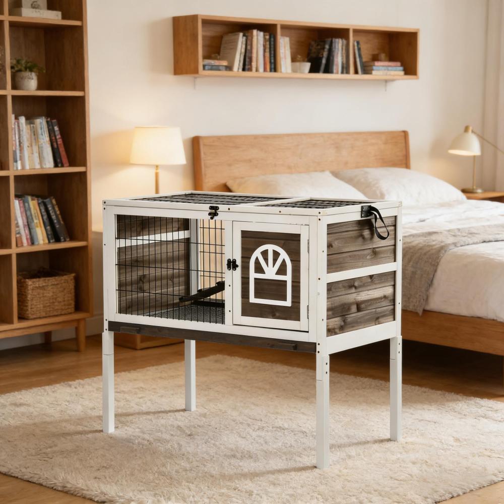 Bunny Cage,Spacious Pet House,Wood Rabbit Hutch