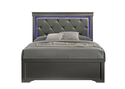 Blaze Upholstered Modern Style Queen Bed Made with LED Headboard & Wood in Metallic Gray