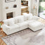 L Shaped Sectional Sofa With Storage Seats and Storage Ottoman, Modern Velvet 3 -Seat Sofa With Reversible Ottoman, Soft Cushion Fluffy Armrest Couch for Living Room ,White