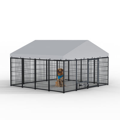 Large Dog Kennel Outdoor Pet Pens Dogs Run Enclosure Animal Hutch Metal Coop Fence with Roof Cover. 9.62'L x 9.35'W x 6.18'H.