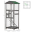 PawHut 65" Wooden Bird Cage Outdoor Aviary House for Parrot, Parakeet, with Pull Out Tray and 2 Doors, Grey