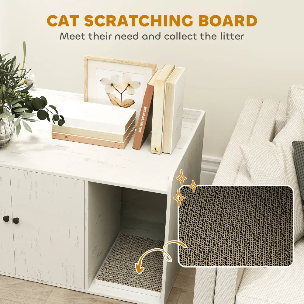 32" Cat Litter Box Enclosure with Scratching Mat, Cat Entrance