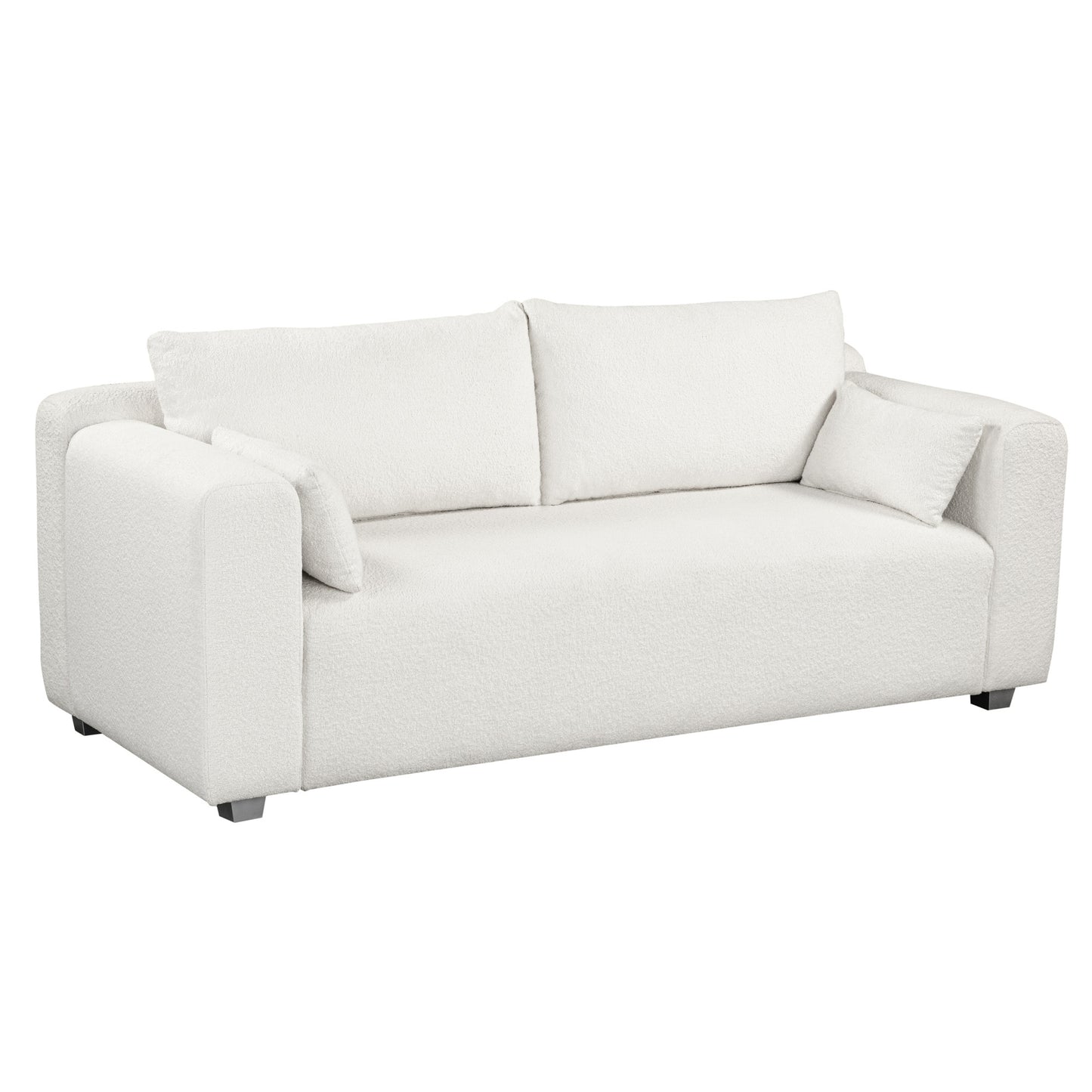 Modern Loop Yarn Fabric Sofa with One-Piece Seat Frame, Extra Wide Domed Arms, White Boucle, 82*36 Inches