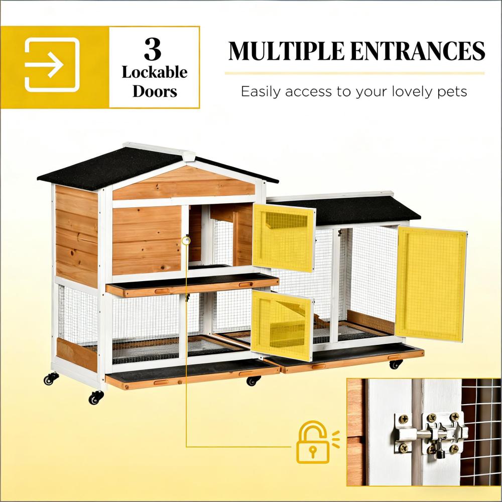 Pet Hutch,Mobile Wooden Rabbit Hutch