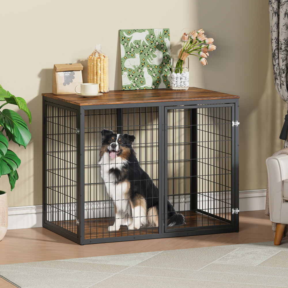47'' Dog Crate Dog Cage Furniture with 3 Doors,for Large & Medium Dogs.Rustic Brown