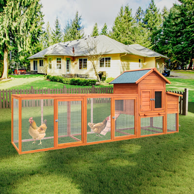122＂Large Wooden Chicken Coop,Outdoor Hen House with Nesting Box ,Wire Fence Poultry Cage