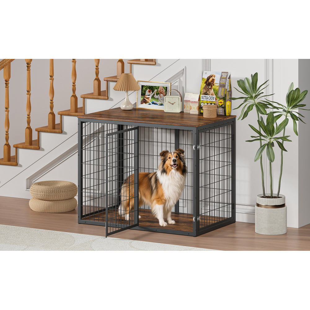 47'' Dog Crate Dog Cage Furniture with 3 Doors,for Large & Medium Dogs.Rustic Brown