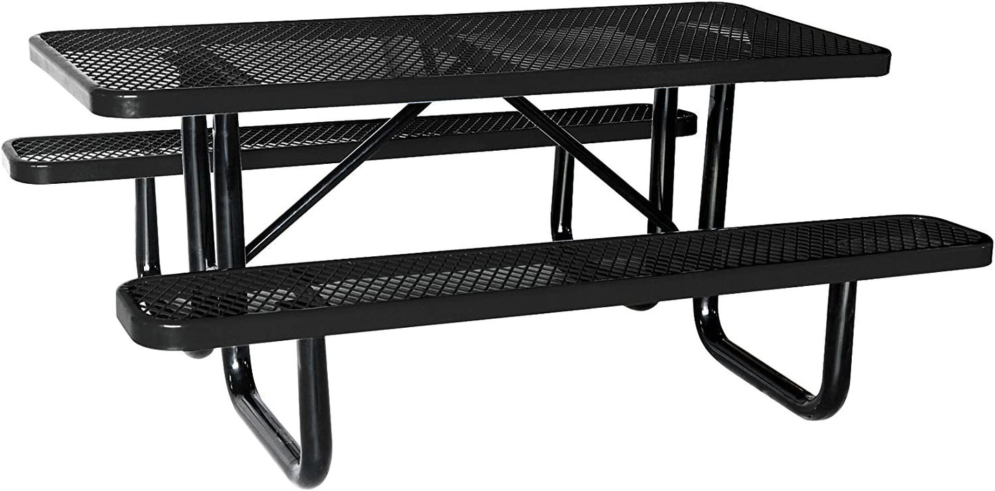 72' Expanded Metal Rectangular Picnic Table, Black With Umbrella Hole