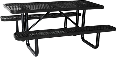 72' Expanded Metal Rectangular Picnic Table, Black With Umbrella Hole