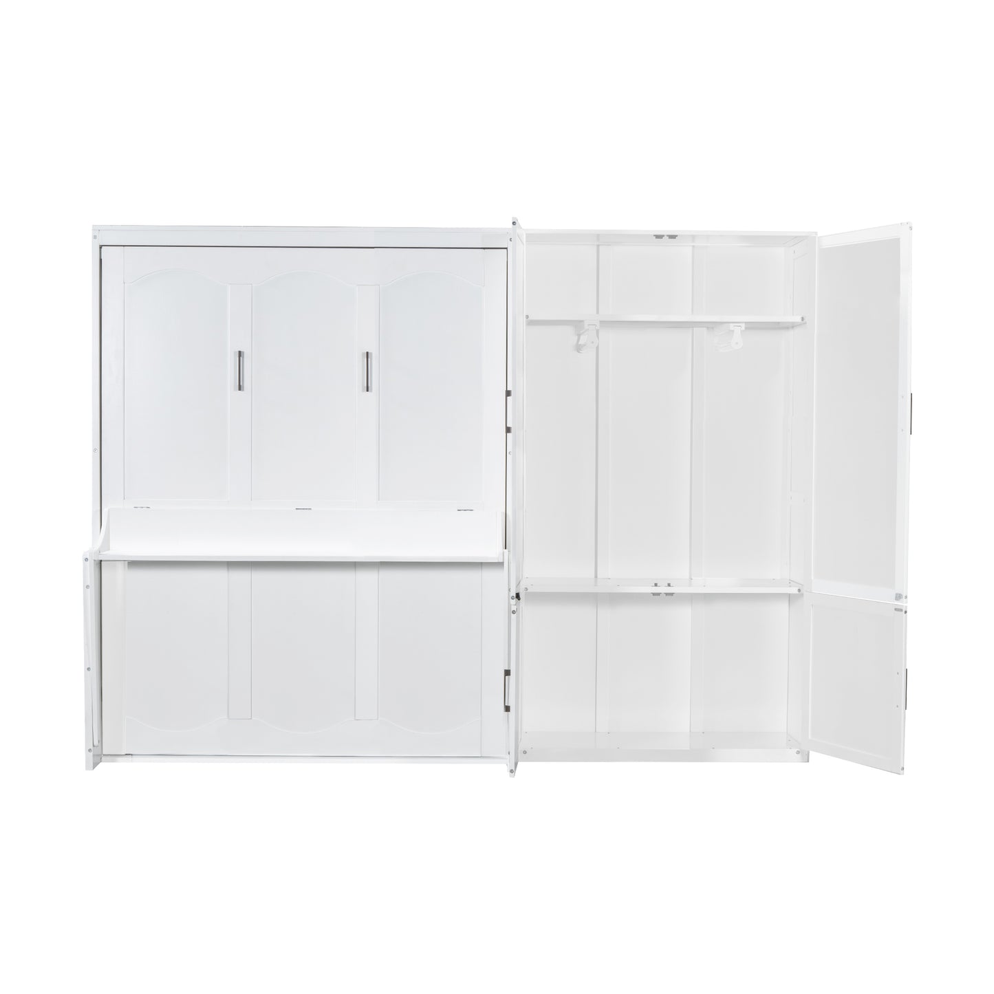 Queen Size Murphy Bed Wall Bed with Closet, White, Space-Saving Design, MDF+LVL, 117' x 84.8'