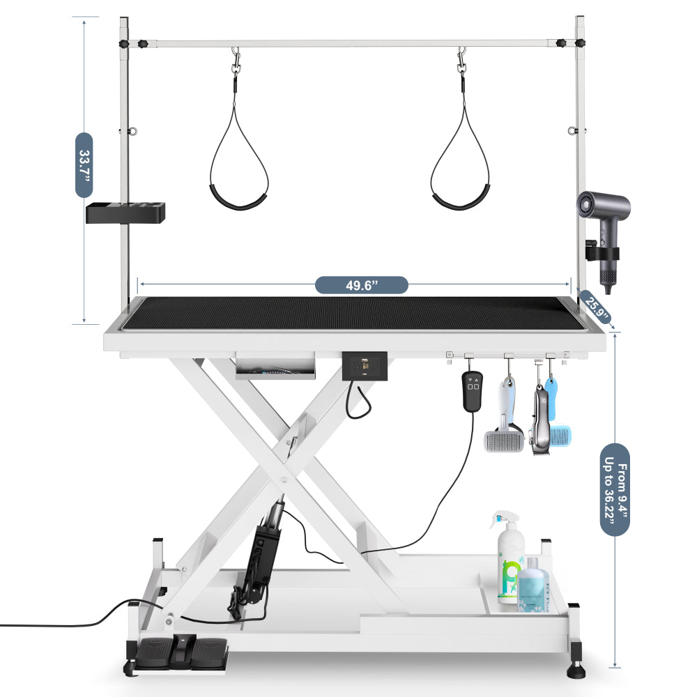 Update electric pet grooming table, 110V/220V professional groomer recommend super Deluxe electric pet grooming table, height adjust from 8 up to 36inch WHITE COLOR