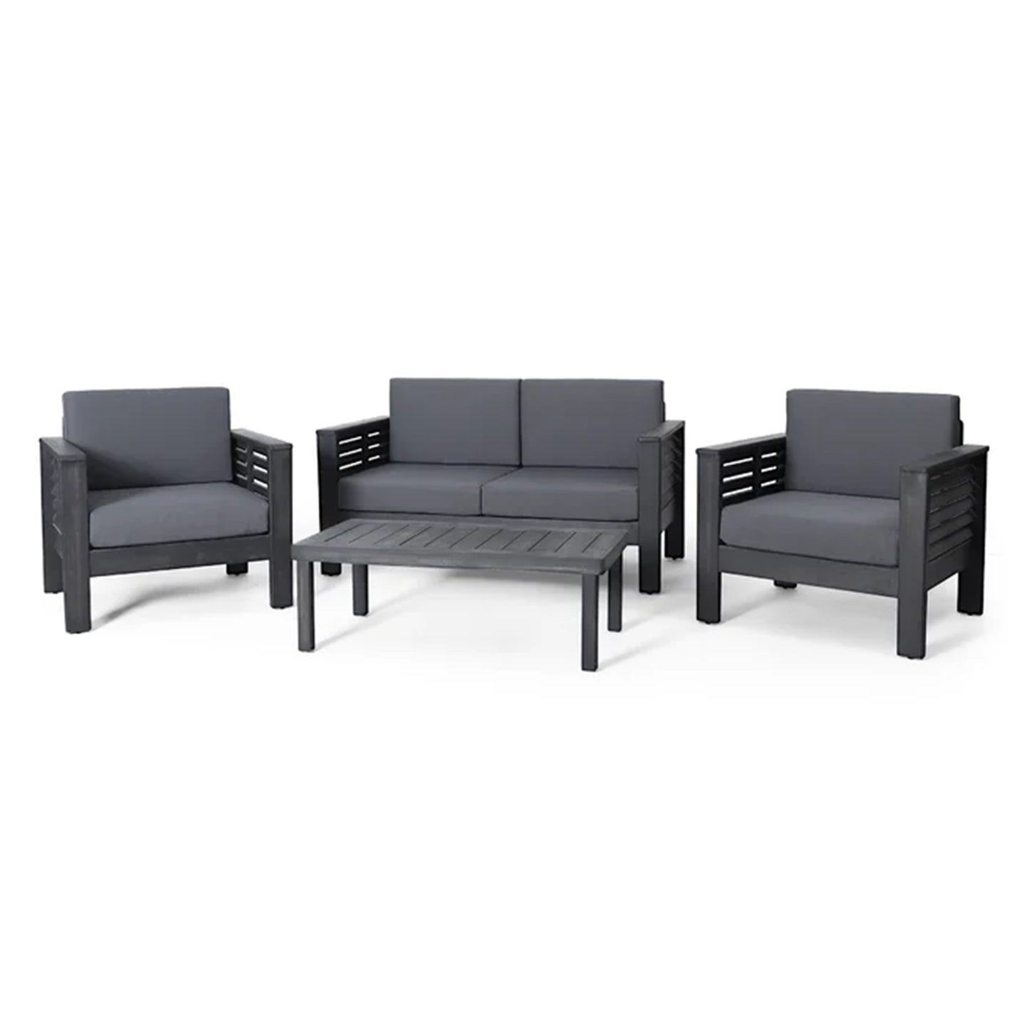 Teak Acacia Wood Loveseat and Coffee Table Set with Cream Cushions