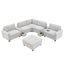 Chenille U Shaped Sectional Sofa with Acrylic Table Top, USB Charger, Storage Drawers, Pockets and Movable Ottoman