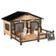 Dog House Wooden Dog Kennel Weatherproof with Porch, Openable Roof, Removable Bottom, Elevated Floor, Double Room