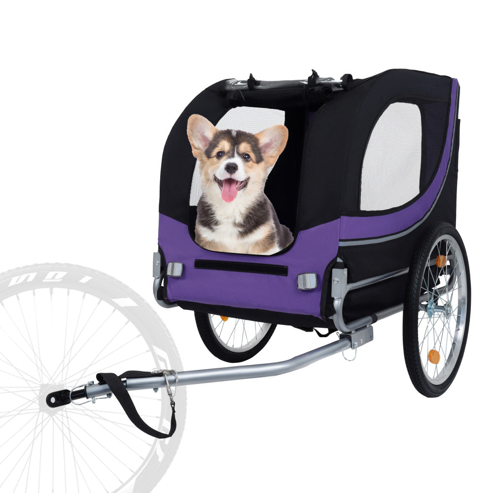 Large Folding Bike Trailer for Dogs – 66LB Capacity All-Terrain Pet Carrier, Durable Steel Frame for Cycling, Jogging, Camping & Outdoor Adventures, Black- Purple