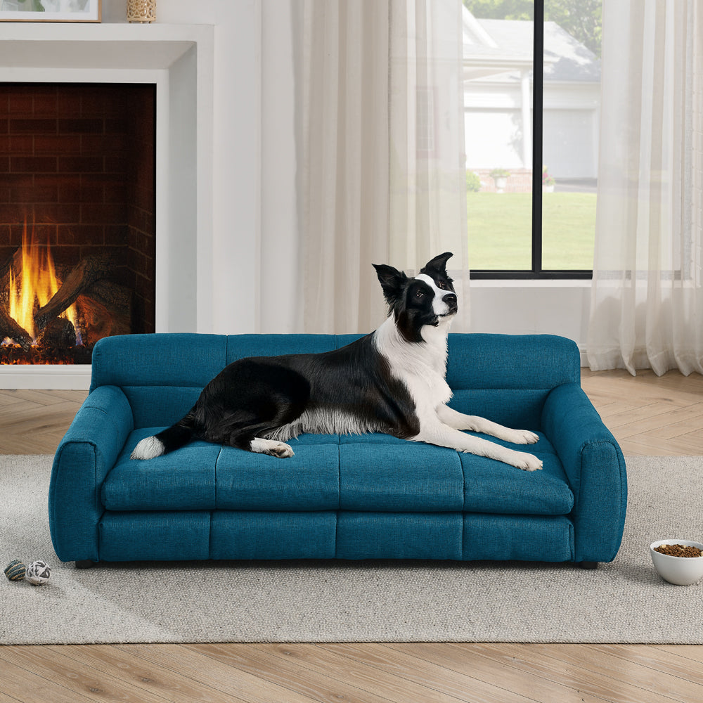 Soft and comfortable pet bed for big and oversized dogs, durable elevated dog sofa bed, comfortable dog sofa, modern and fashionable linen fabric dog sofa-Dark Blue