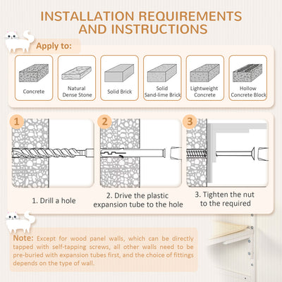 PawHut 6-pc Modern Cat Wall Shelves for Indoor Cats, Height Adjustable Jumping Platforms & Cat Hammock, Cat Shelves and Perches for Wall-Mounted Cat Tree, Cat Climbing Shelf Set, Cream