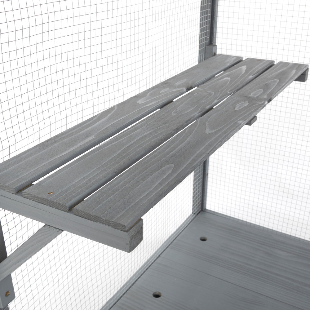 70-Inch Cat Window Catio House, Outdoor Wood Cat Enclosure with Wheels, Platforms, Resting Condo, Lockable Doors, Sunshine Roof, Personalized Color Panels, Gray